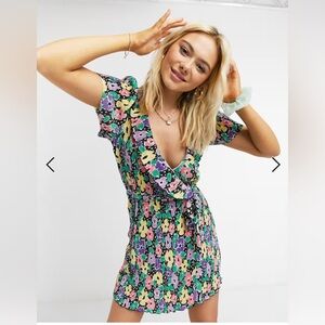 NWOT ASOS Design Plisse Pleated Mini Wrap Dress